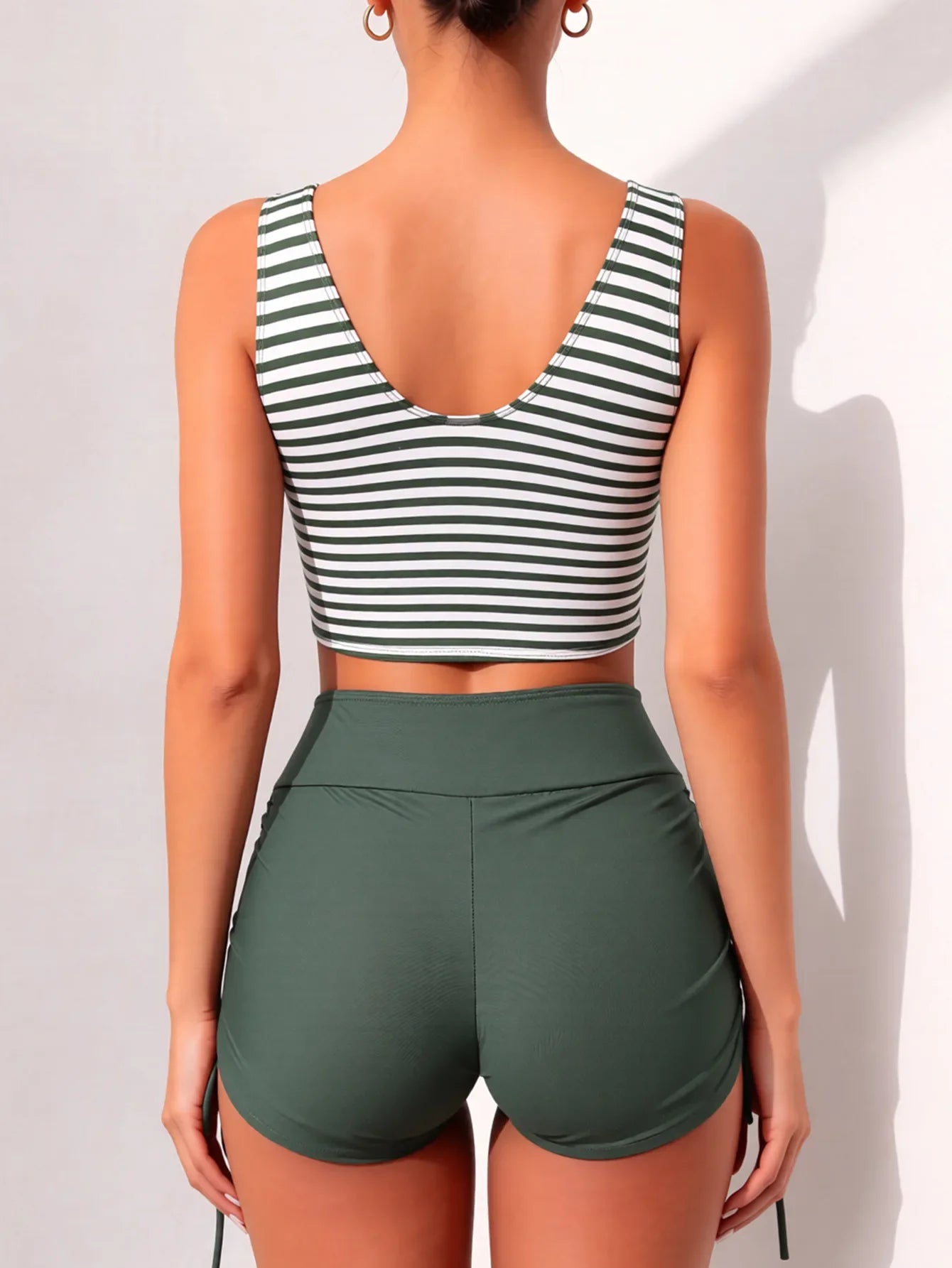 Green Striped Bikini Set