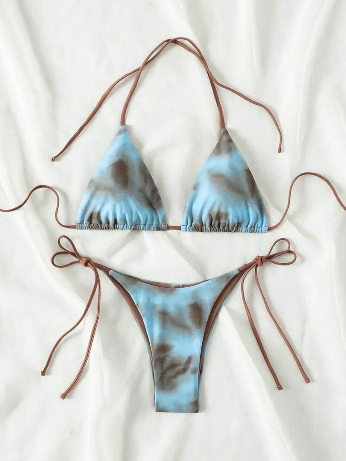 Green Tie Dye Micro Bikini Halter Bandage Gradient Push Up Thong Swimsuit Bathing Suit