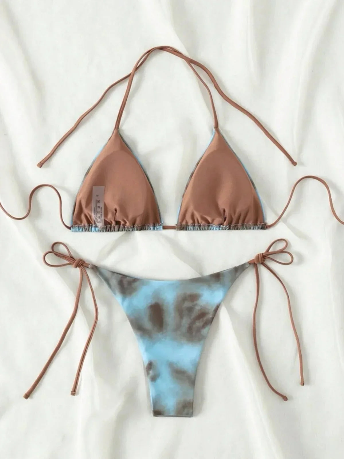 Green Tie Dye Micro Bikini Halter Bandage Gradient Push Up Thong Swimsuit Bathing Suit