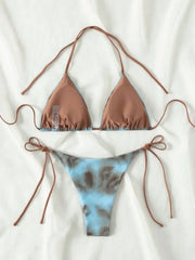 Green Tie Dye Micro Bikini Halter Bandage Gradient Push Up Thong Swimsuit Bathing Suit