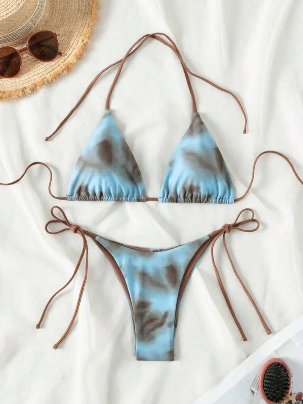 Green Tie Dye Micro Bikini Halter Bandage Gradient Push Up Thong Swimsuit Bathing Suit