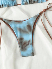 Green Tie Dye Micro Bikini Halter Bandage Gradient Push Up Thong Swimsuit Bathing Suit