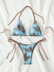 Green Tie Dye Micro Bikini Halter Bandage Gradient Push Up Thong Swimsuit Bathing Suit