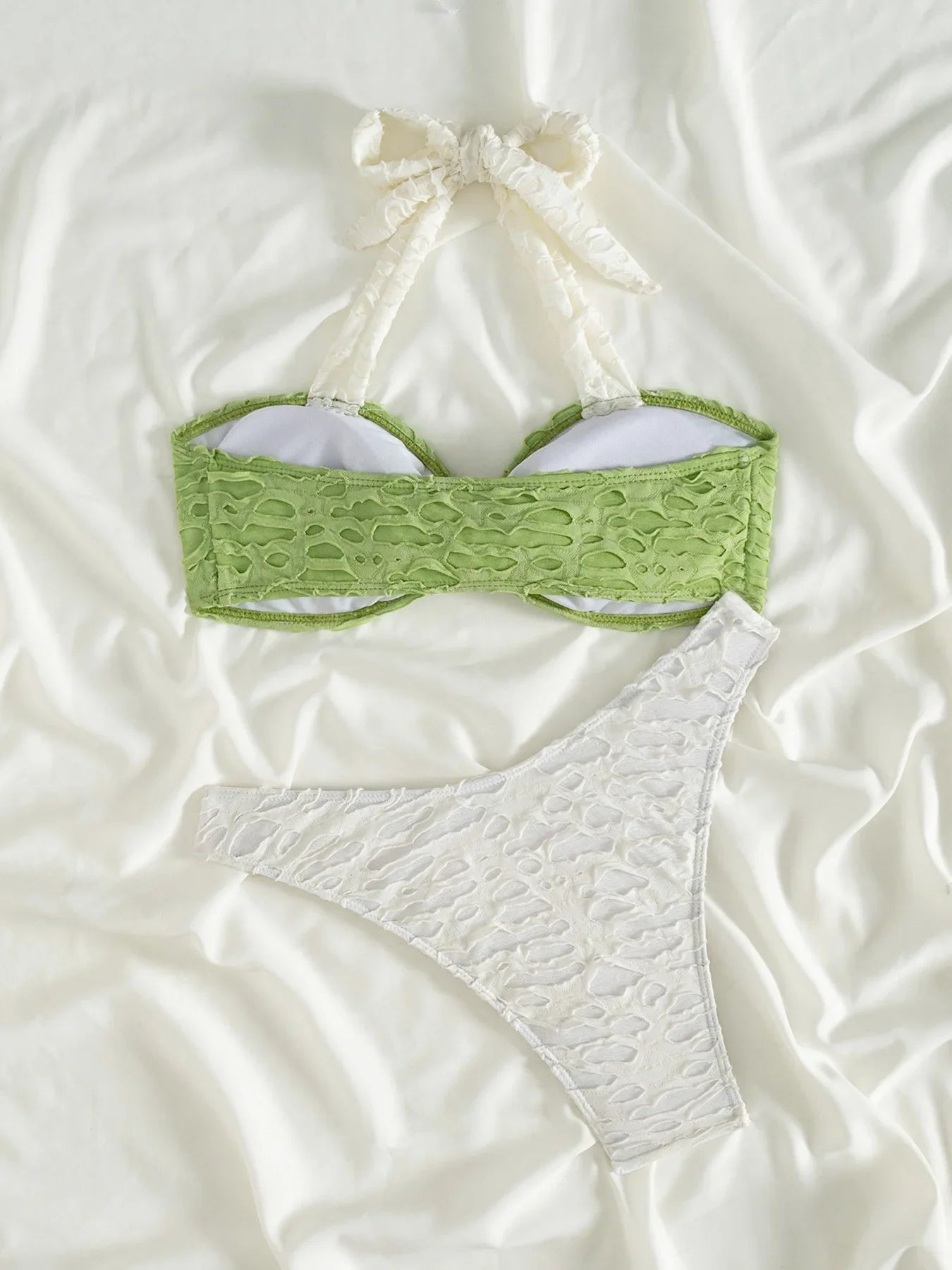 Green White Patchwork Bikini Set