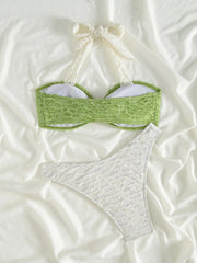 Green White Patchwork Bikini Set