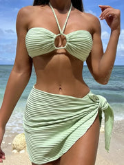 Halter Holw Out Push Up High Waist Bikini Set