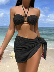 Halter Holw Out Push Up High Waist Bikini Set