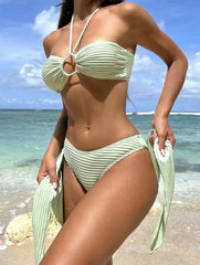 Halter Holw Out Push Up High Waist Bikini Set