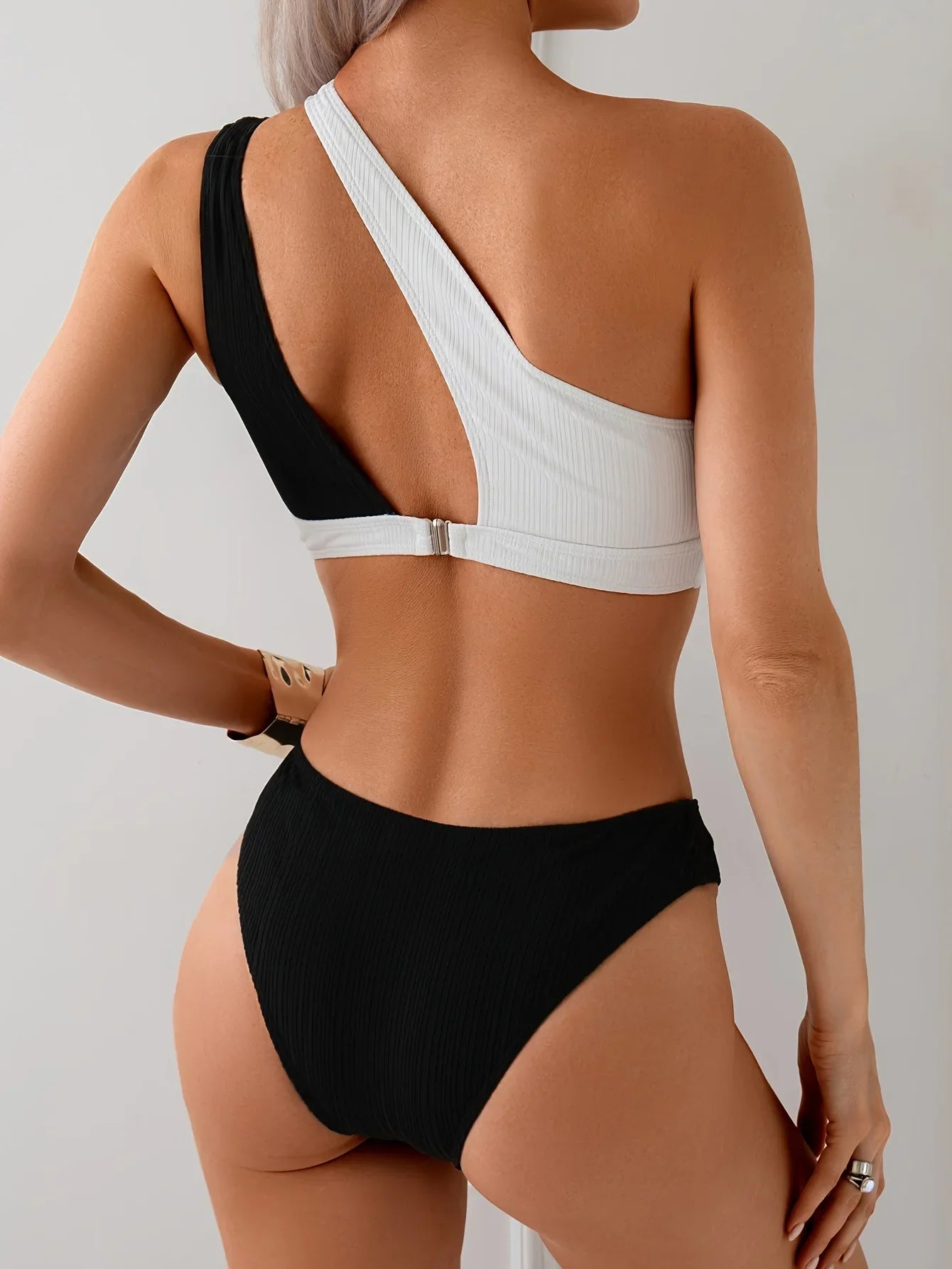 Hollow Out One Shoulder Bikini Set