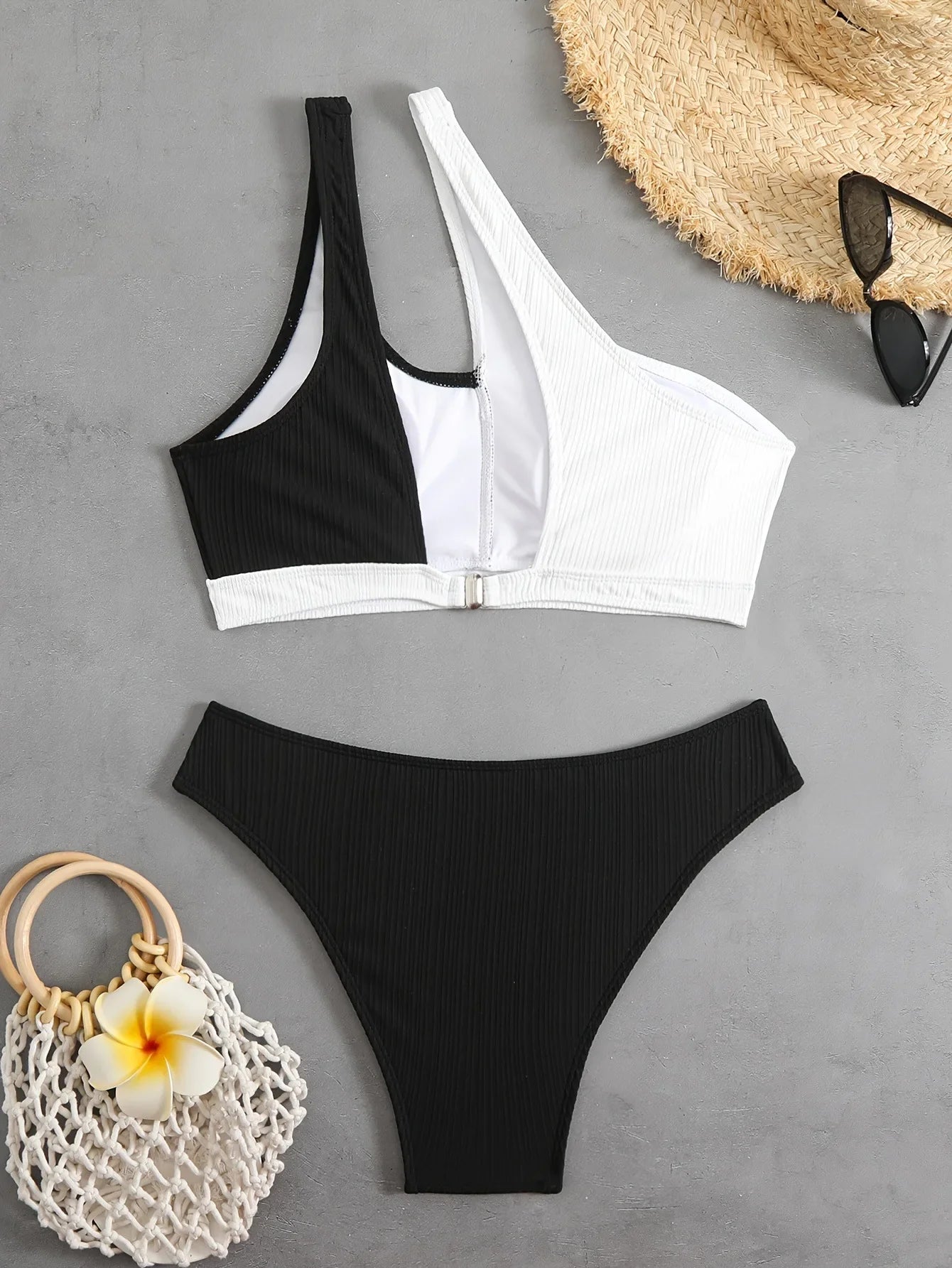 Hollow Out One Shoulder Bikini Set