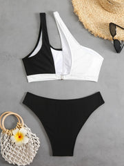 Hollow Out One Shoulder Bikini Set