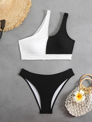 Hollow Out One Shoulder Bikini Set