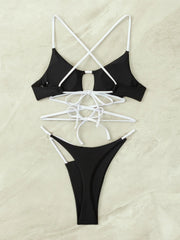 Hollow Out Thong Bikini Black Patchwork Push Up Bra Micro Swimsuit Bathing Suit Biquini