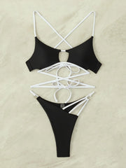 Hollow Out Thong Bikini Black Patchwork Push Up Bra Micro Swimsuit Bathing Suit Biquini