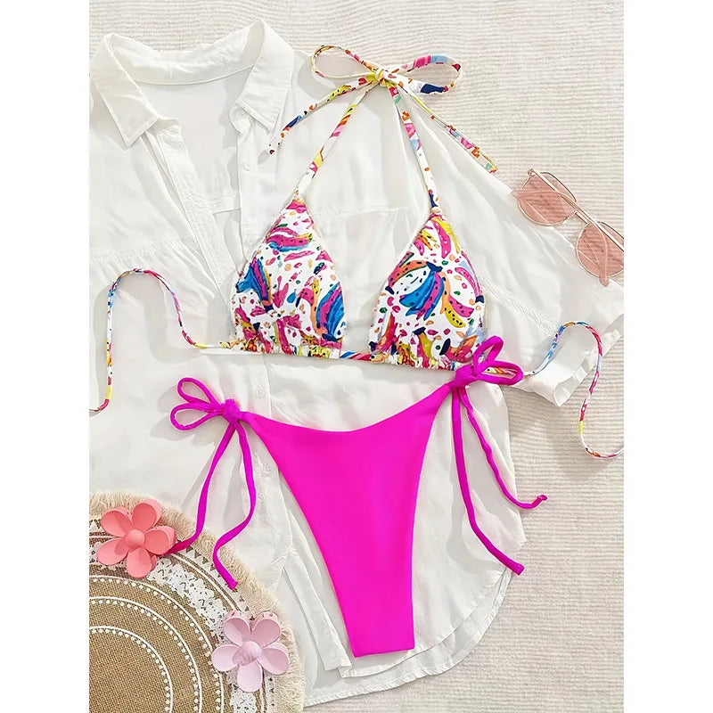 Pink Graffiti Print Bikini Set