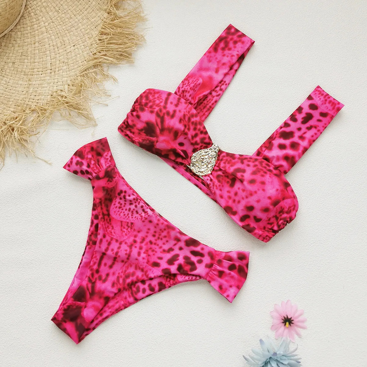 Pink Leopard Print Bikini Set