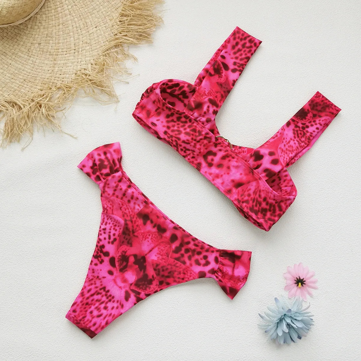 Pink Leopard Print Bikini Set