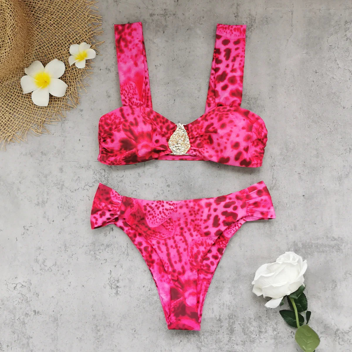 Pink Leopard Print Bikini Set