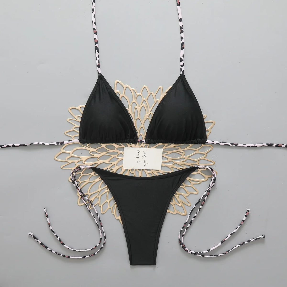 Pink Patchwork Micro Bikini Leopard Strap Push Up Bra Tie Side Thong Swimsuit Bathing Suit Vacation Swimwear