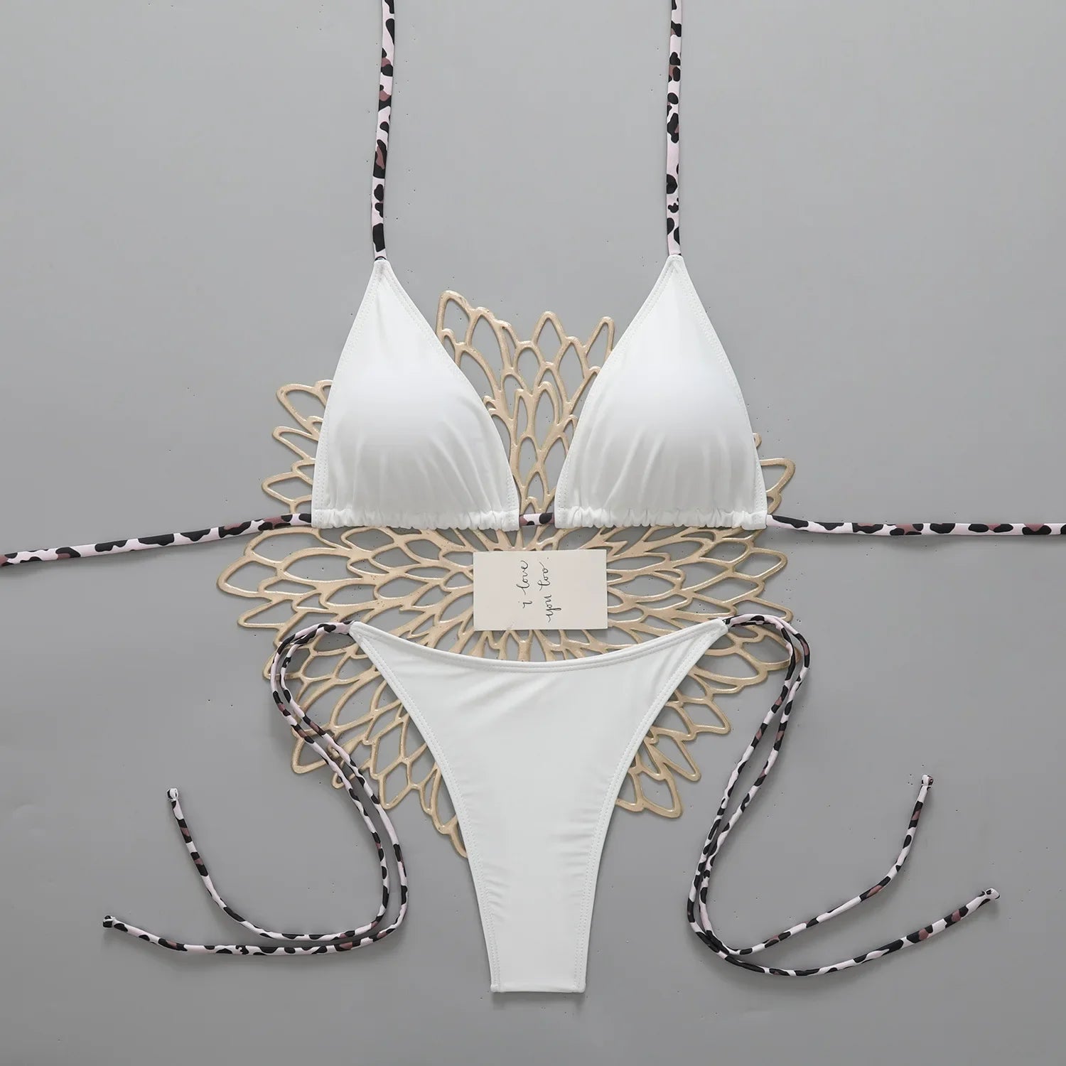 Pink Patchwork Micro Bikini Leopard Strap Push Up Bra Tie Side Thong Swimsuit Bathing Suit Vacation Swimwear