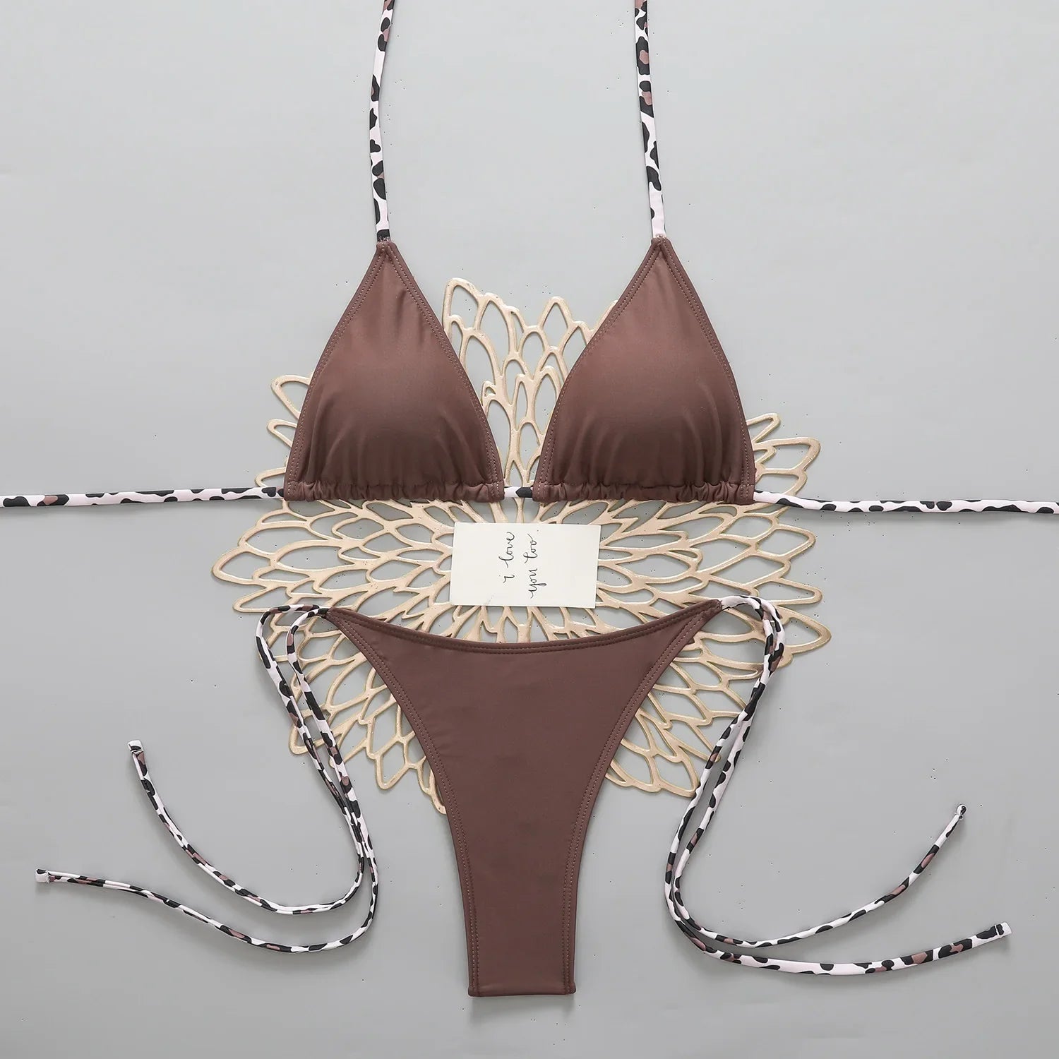 Pink Patchwork Micro Bikini Leopard Strap Push Up Bra Tie Side Thong Swimsuit Bathing Suit Vacation Swimwear