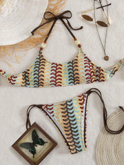Khaki Brown Patchwork Bikini Set