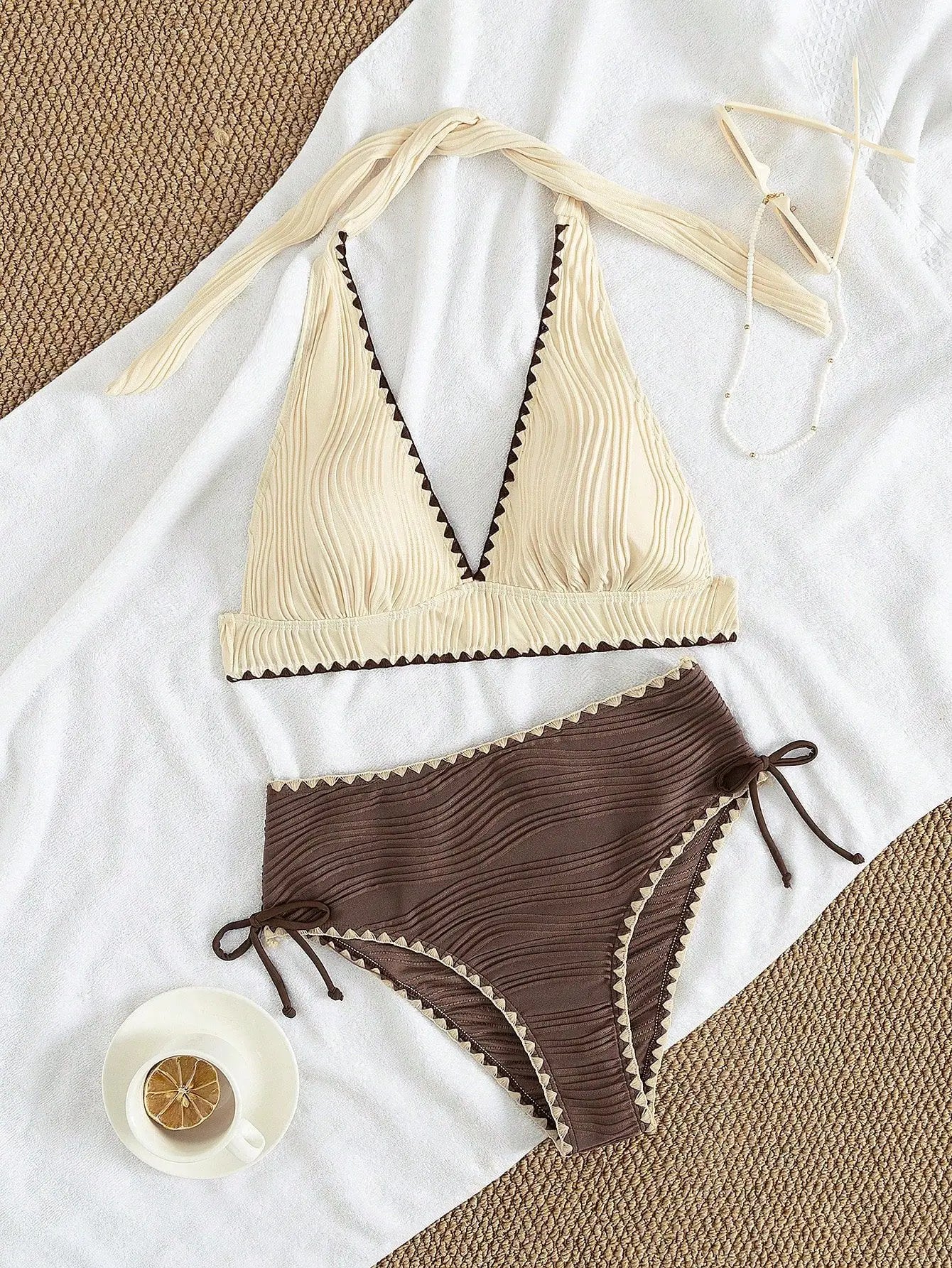 Khaki Patchwork Two Piece Bikini Set