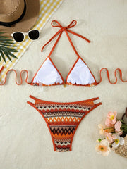 Knitted Coffee Striped Bikini Set