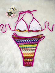 Knitted Coffee Striped Bikini Set