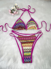 Knitted Coffee Striped Bikini Set