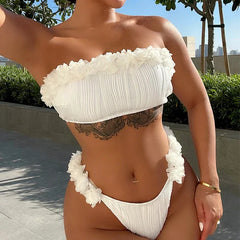 Lace Ruffle Swimsuit Strapless Backless Bikini Set