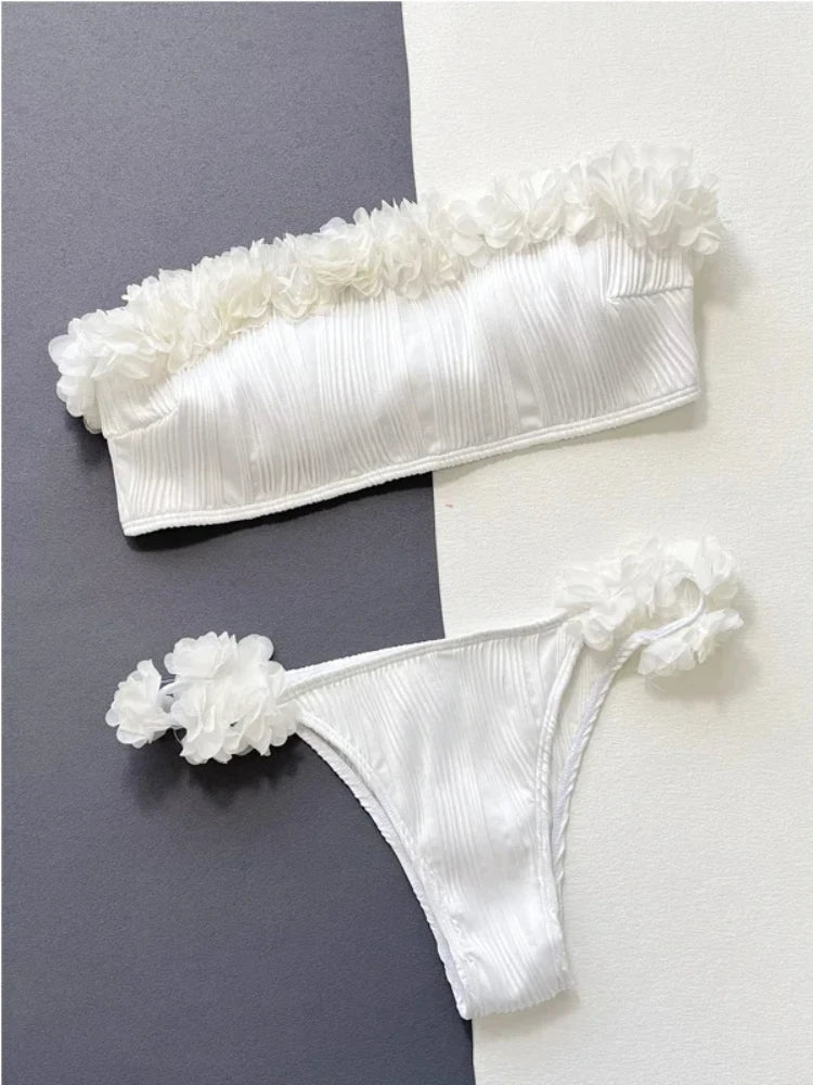 Lace Ruffle Swimsuit Strapless Backless Bikini Set