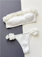 Lace Ruffle Swimsuit Strapless Backless Bikini Set