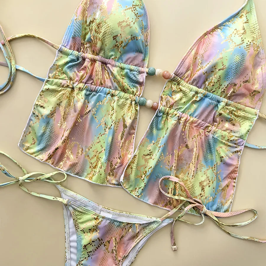 Leopard Print Gradient Bikini Set