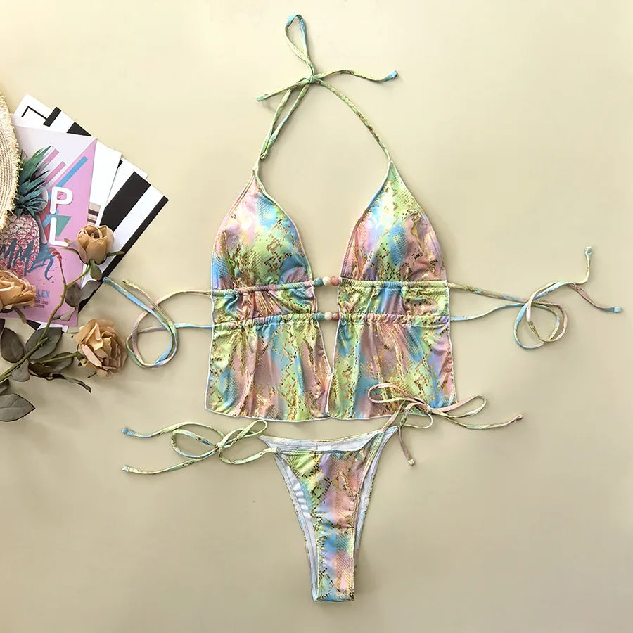Leopard Print Gradient Bikini Set