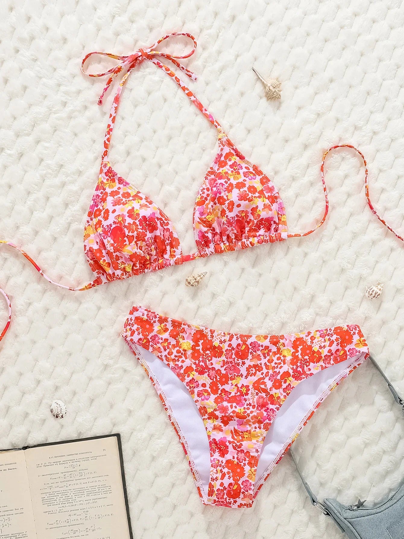 Leopard Print Two Piece Swimsuit Halter Push Up Bra Backless High Waist Bikini Set