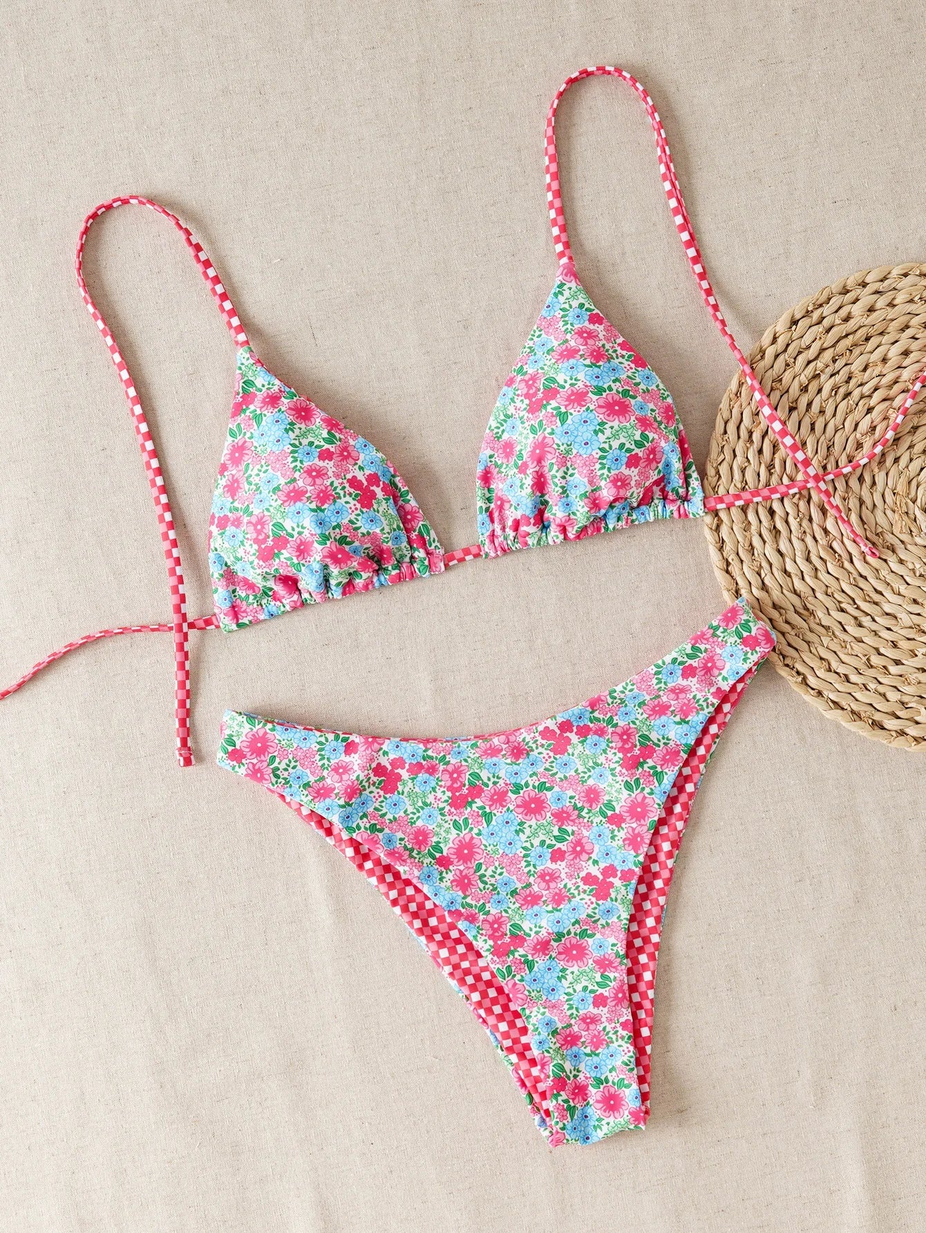 Leopard Print Two Piece Swimsuit Halter Push Up Bra Backless High Waist Bikini Set