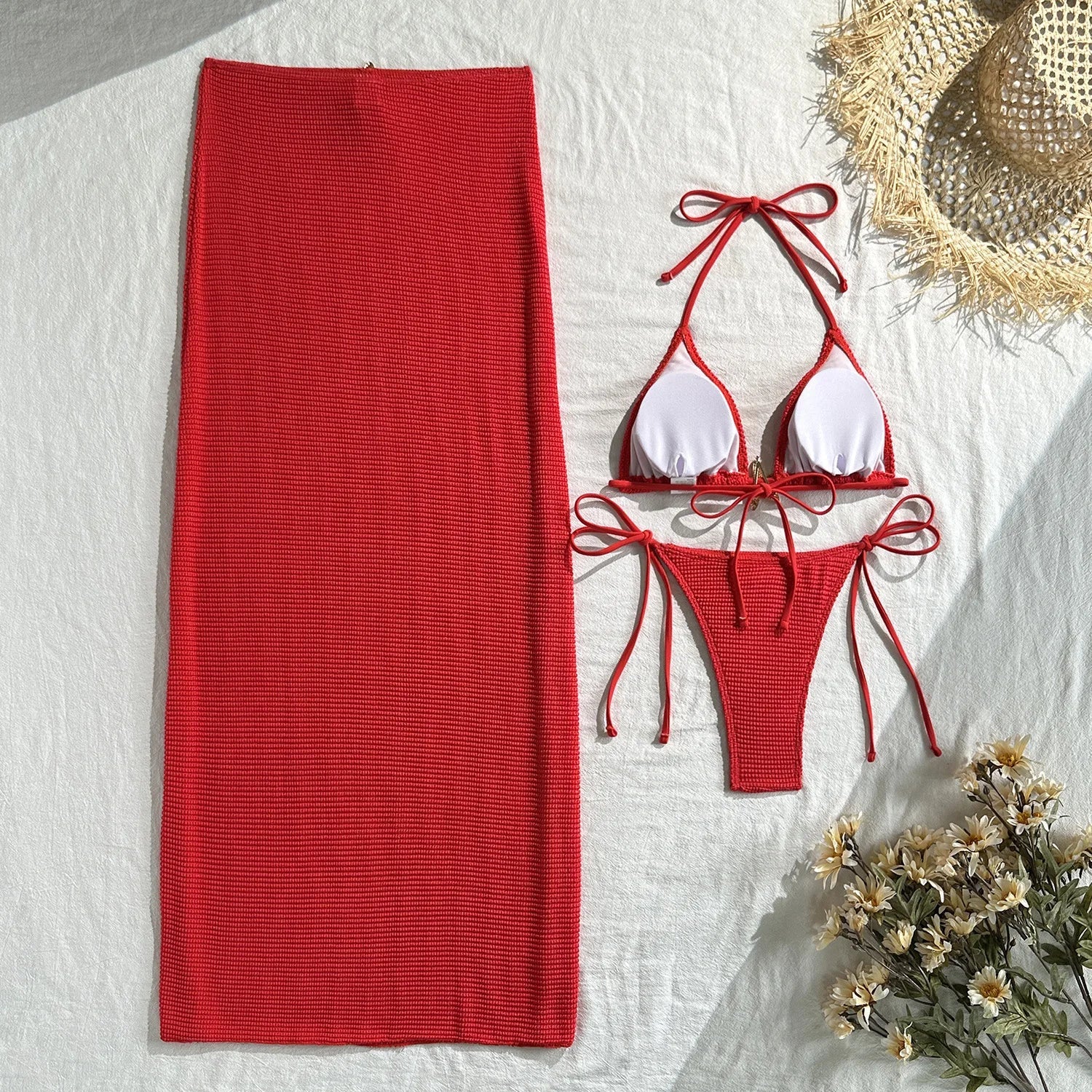 Mesh Cover Up 3 Piece Bikini Set