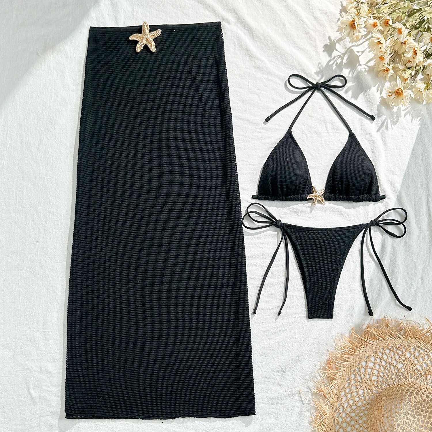 Mesh Cover Up 3 Piece Bikini Set