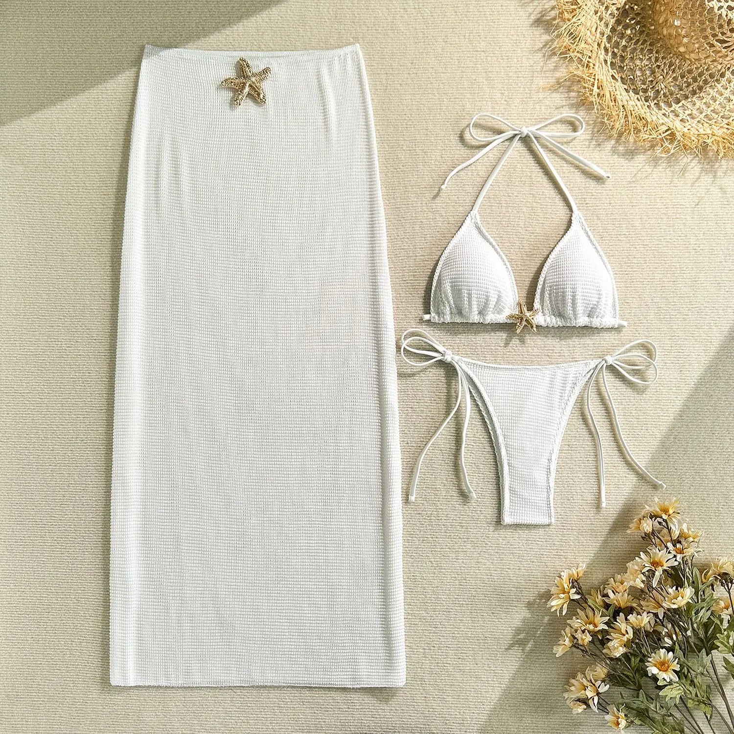Mesh Cover Up 3 Piece Bikini Set