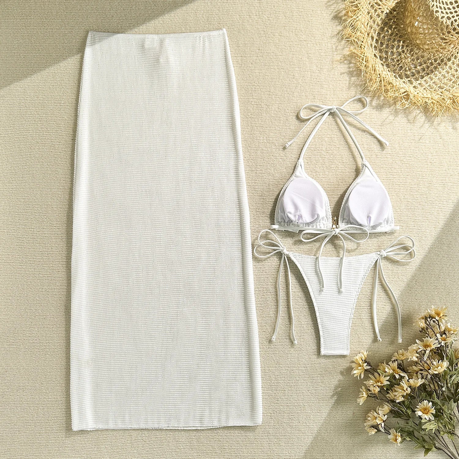 Mesh Cover Up 3 Piece Bikini Set