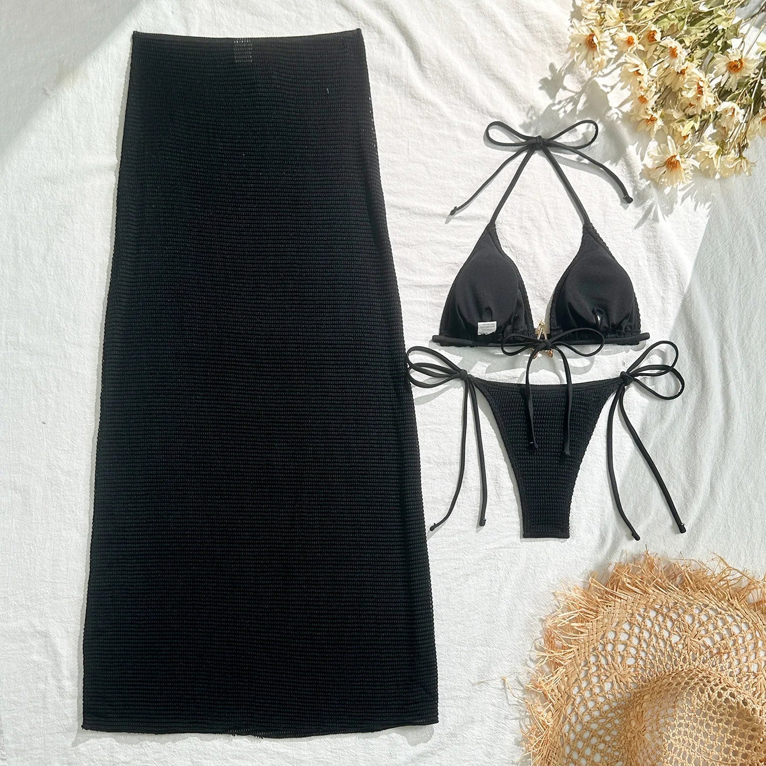 Mesh Cover Up 3 Piece Bikini Set