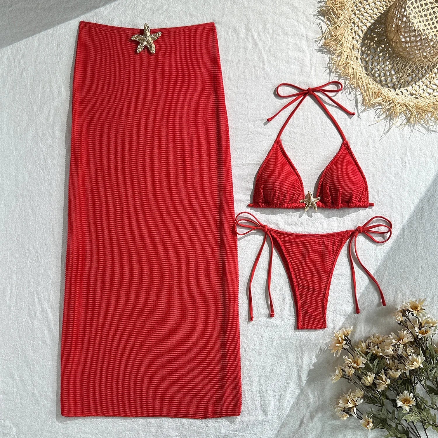 Mesh Cover Up 3 Piece Bikini Set