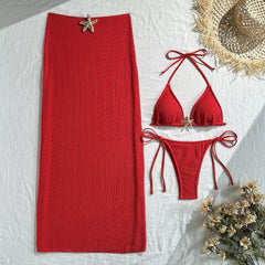 Mesh Cover Up 3 Piece Bikini Set