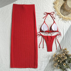 Mesh Cover Up 3 Piece Bikini Set