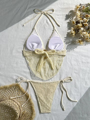 Mesh Draped Neckline Bikini Set