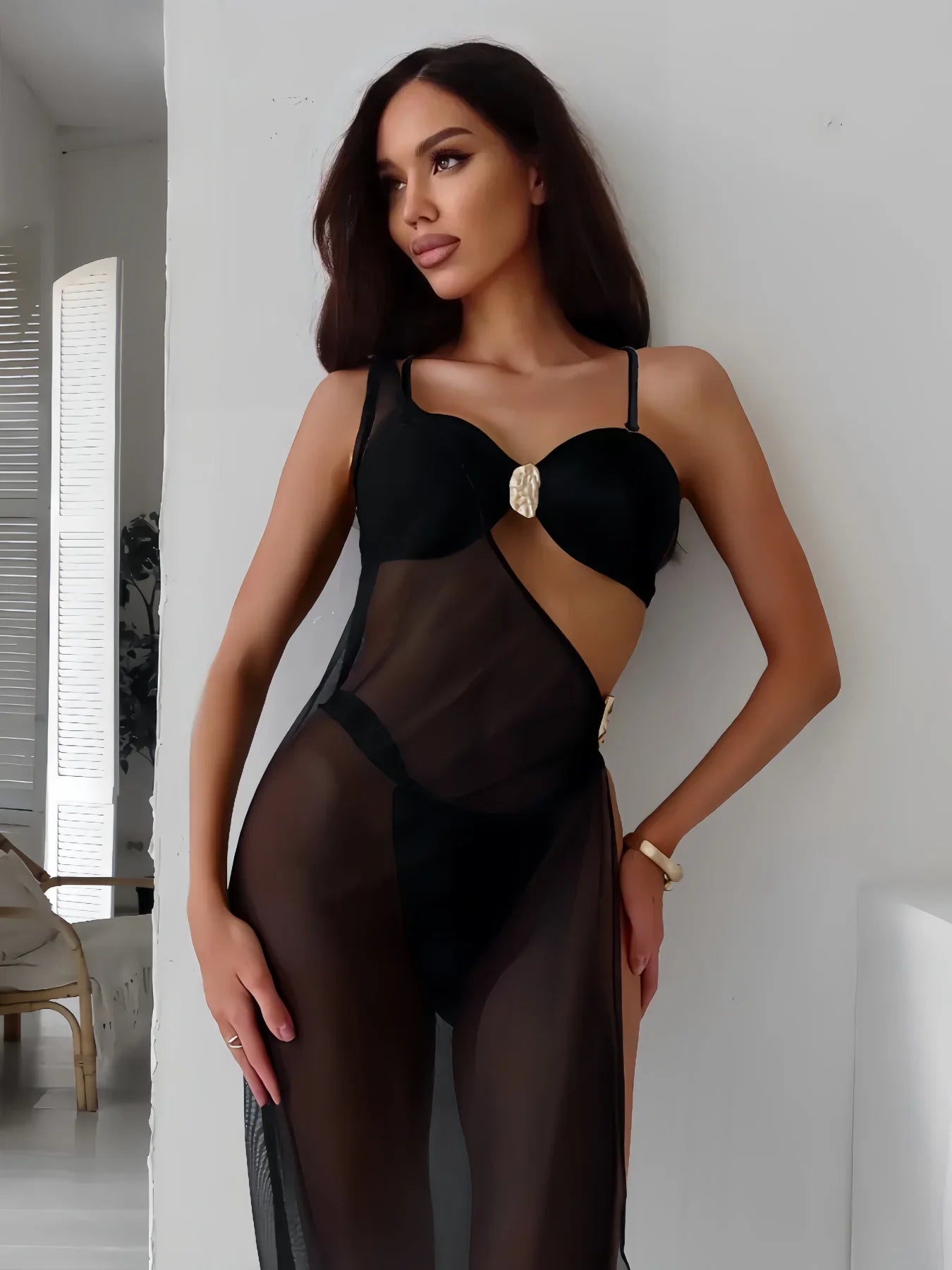 Mesh Dress 3 Piece Bikini Set