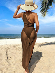Mesh Long Dress 3 Piece Bikini Set