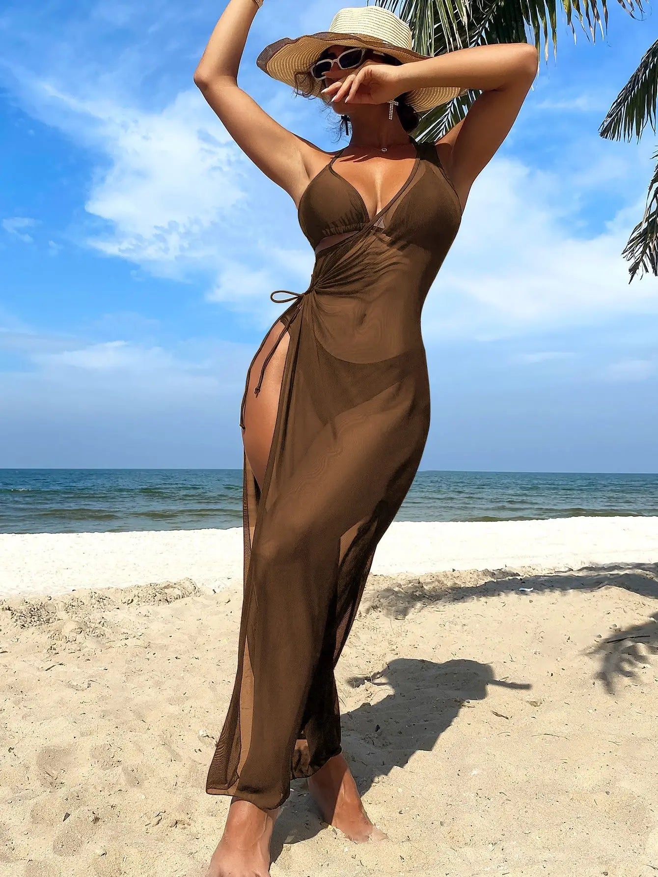 Mesh Long Dress 3 Piece Bikini Set