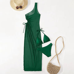 Mesh Long Dress 3 Piece Bikini Set